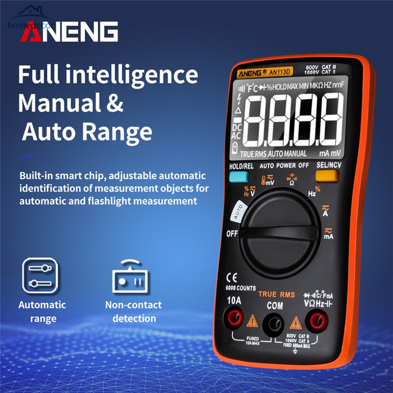 HD ANENG AN113D Digital Multimeter Transistor Tester Temperature Auto Ranging AC/DC Voltage Meter