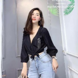 Áo voan lụa buộc nơ.  Kèm video ảnh thật
