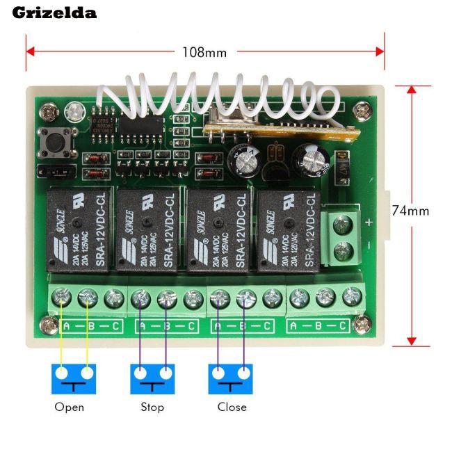 Bảng Mạch Công Tắc Điều Khiển Từ Xa 12v 4ch 433mhz Kèm 2 Phụ Kiện