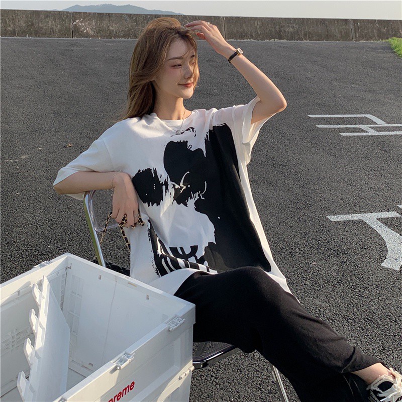 SUXI Áo Thun Ngắn Tay In Hình Cá Tính Thời Trang Mùa Hè Hàn Quốc