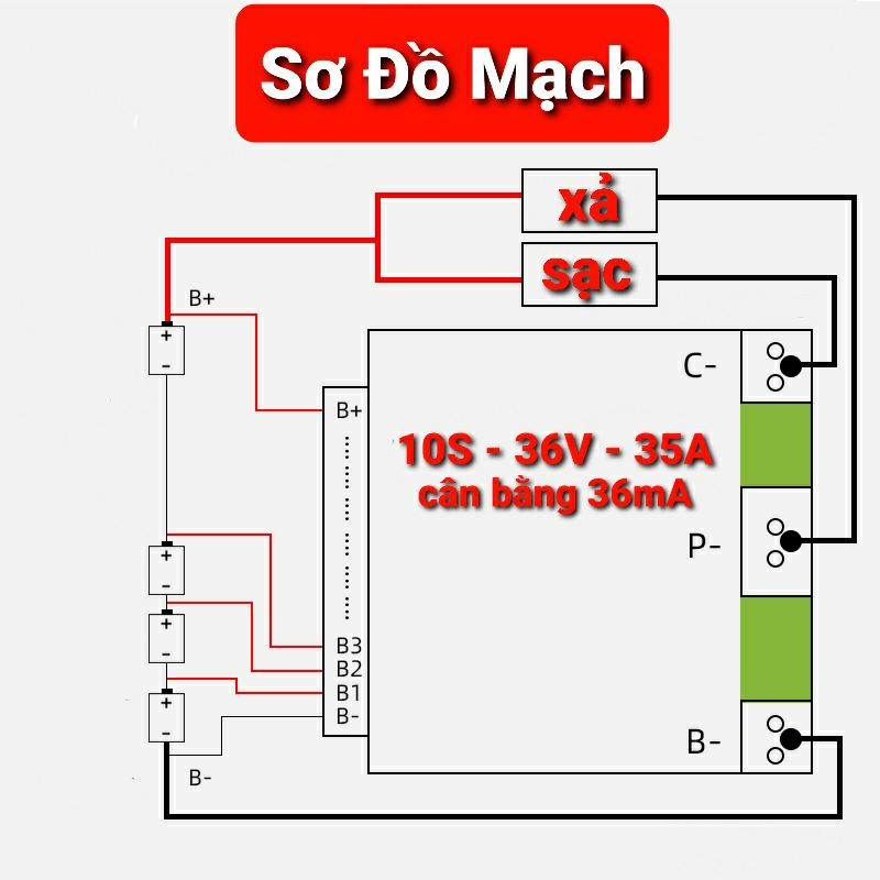 achun.vn - MẠCH BẢO VỆ PIN 10S- 36V- XẢ 35A cân bằng dòng 36mA