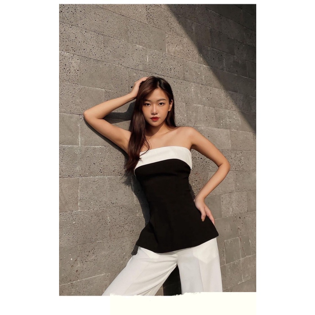 Áo Crop Cup Ngực Đen Phối Trắng