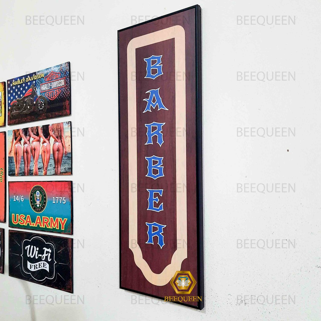 Biển Barber Size 20x60cm Nền In Vân Gỗ Sang Trọng - Trang Trí Quán Tóc Cực Độc