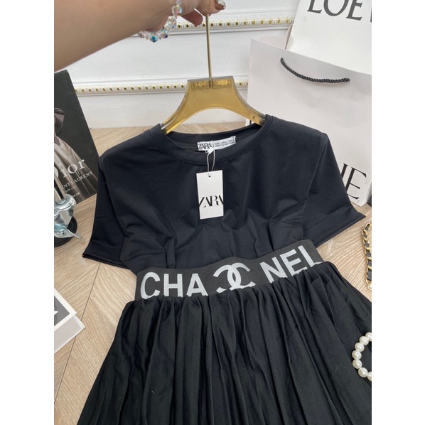 SET CHANEL MIX CHÂN VÁY XẾP LY SIÊU CHẢNH