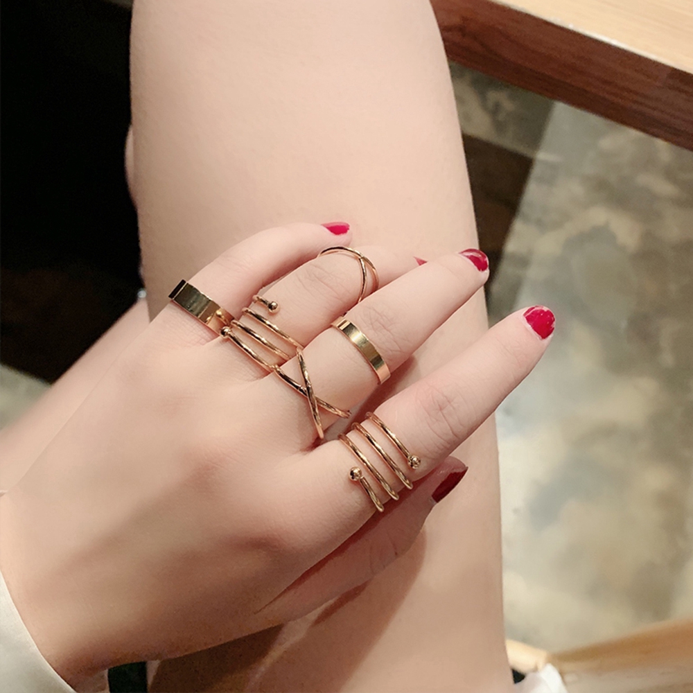Set 6 nhẫn đeo tay bằng kim loại phong cách cổ điển thời trang cho nữ