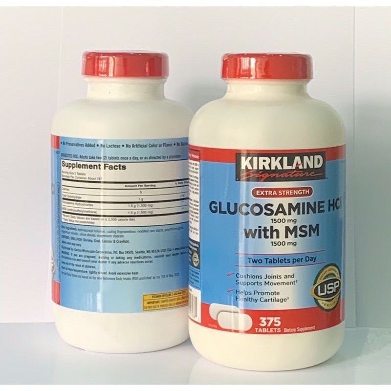 (Date T5/2024 ) Viên uống Glucosamin HCL 1500mg With MSM 1500mg glucosamine Kirkland - 375 Viên Màu Trắng