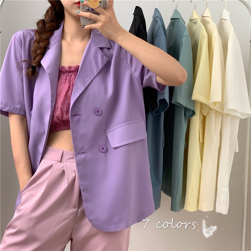 Thin solid color suit jacket female design sense niche Korean version of self-cultivation drape net red professional short-sleeved small suit summer