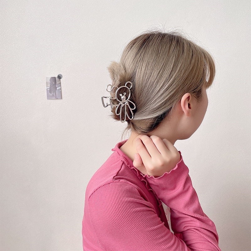 Kẹp Tóc Hình Gấu Đơn Giản Bằng Kim Loại Acrylic