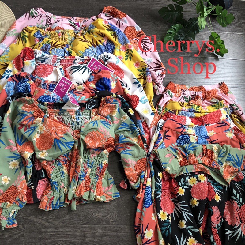set đồ bộ lụa hoa tiểu thư áo thun dún quần ống rộng fom dưới 55 siêu hot
