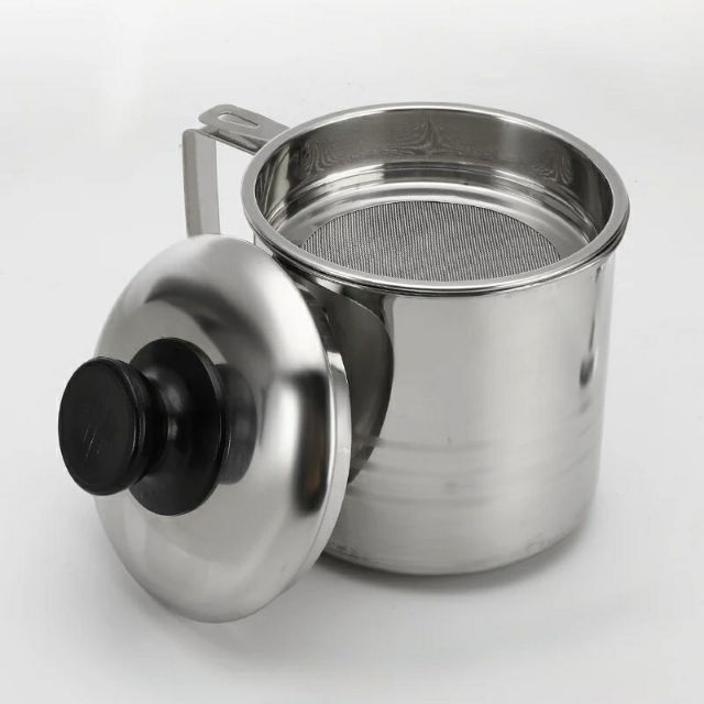 Bình Lọc Dầu Ăn Có Lưới Lọc Cặn bằng INOX 304 dung tích 1,2L. Ca lọc cặn dầu ăn