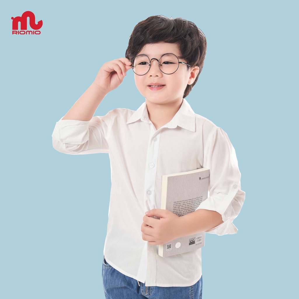 Áo sơ mi cho bé trai 5-12 tuổi size 20-50kg RIOMIO trắng dài tay đồng phục đi học đi chơi vải thô hàn mềm mát - RA251