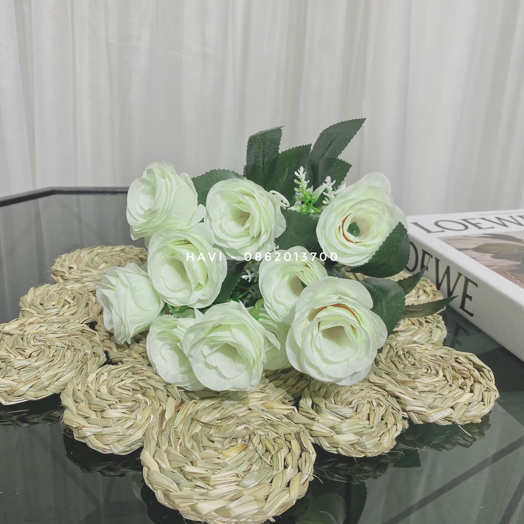 Hoa Giả- Cụm Hoa Hồng Tuyết 12 Nhánh Decor Trang Trí Nhà Cửa Siêu Xinh
