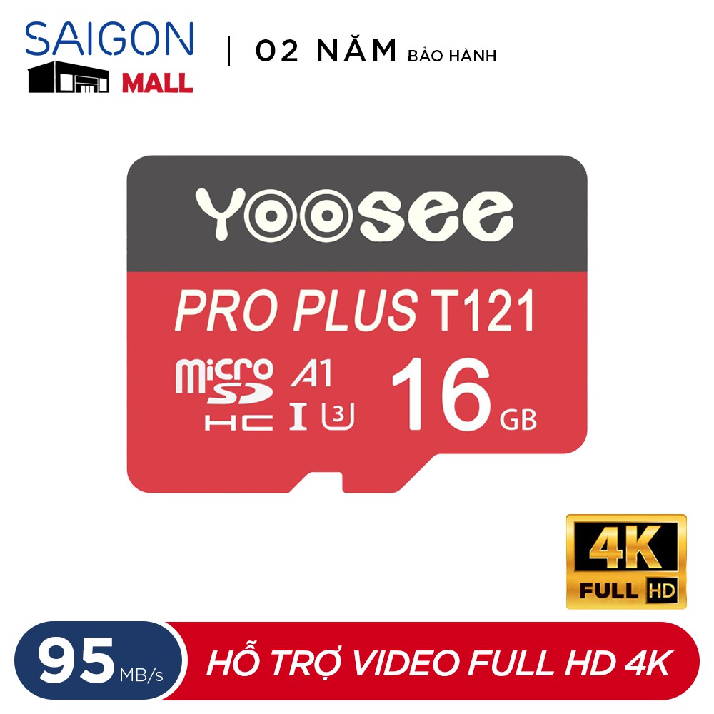 Thẻ nhớ microSDHC Yoosee Pro Plus 16GB A1 U3 4K R95MB/s W45MB/s (Đỏ) - chuyên camera và điện thoại