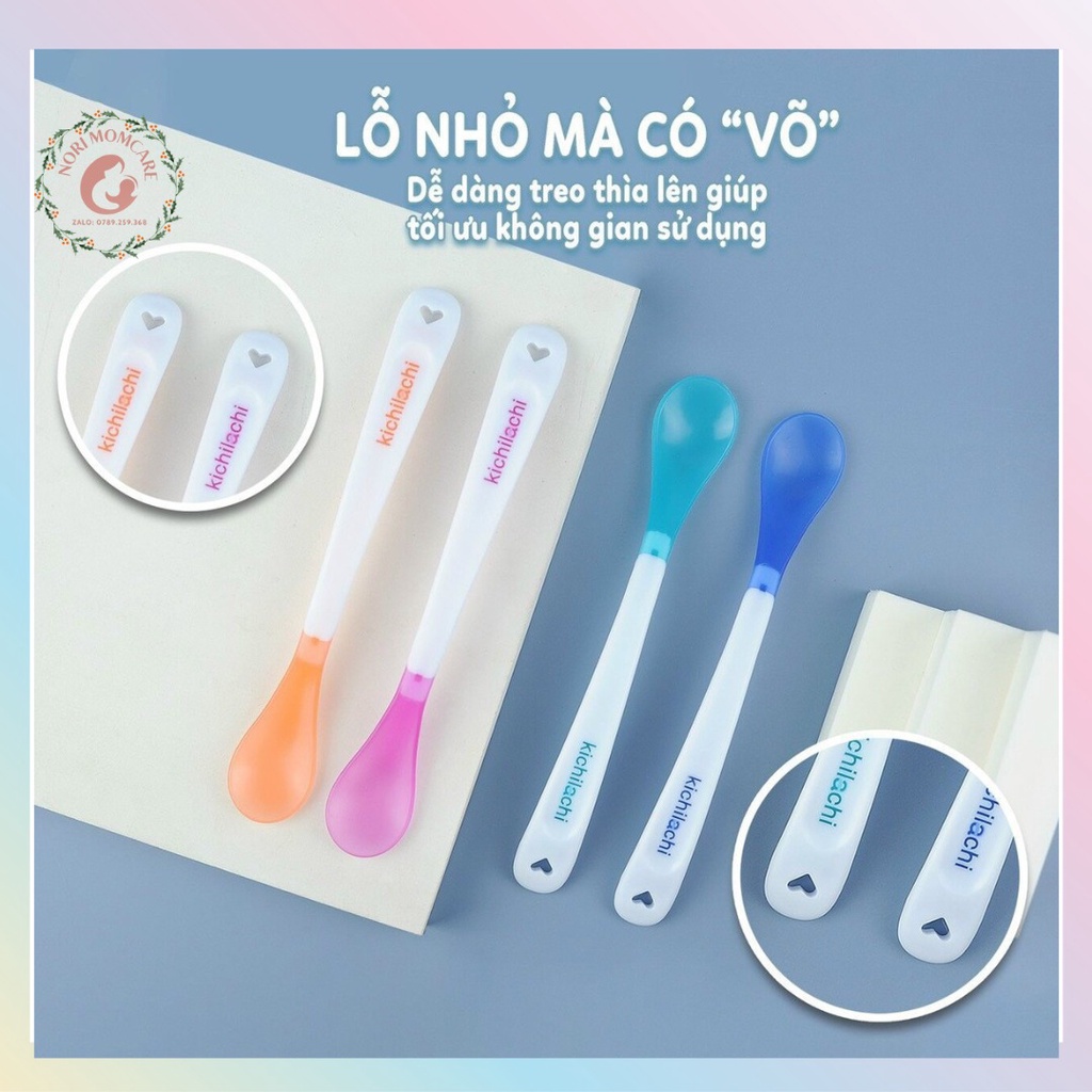 Thìa silicon báo nóng Kichilachi, Muỗng silicon mềm cho bé ănn dặm giúp bé ăn ngoan, ngon miệng