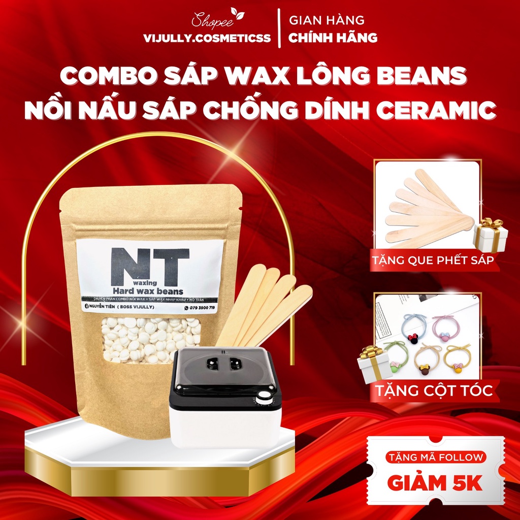 Combo nồi chống dính nấu sáp wax lông,100gr sáp wax lông hard wax beans nhập khẩu cao cấp wax lông nách, tay,chân,bikini