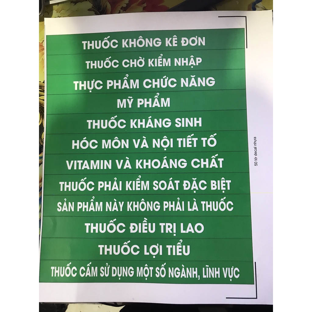 Tem dán tủ thuốc - decal danh mục thuốc