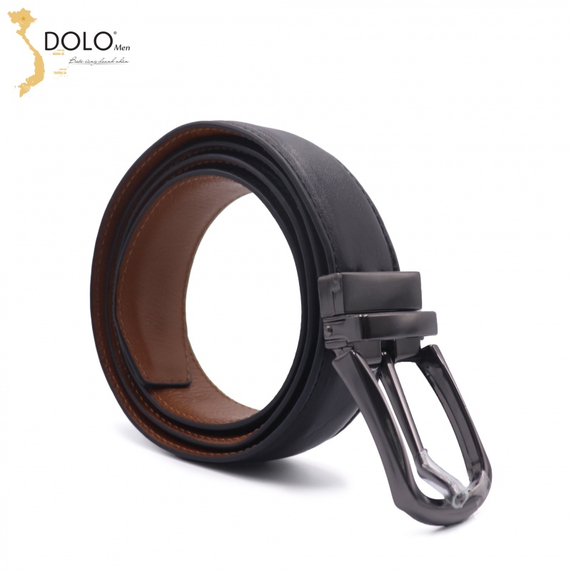 Dây Lưng da bò 2 lớp khâu viền khóa kim DLB04 DOLOMen - Bảo Hành 6 Tháng