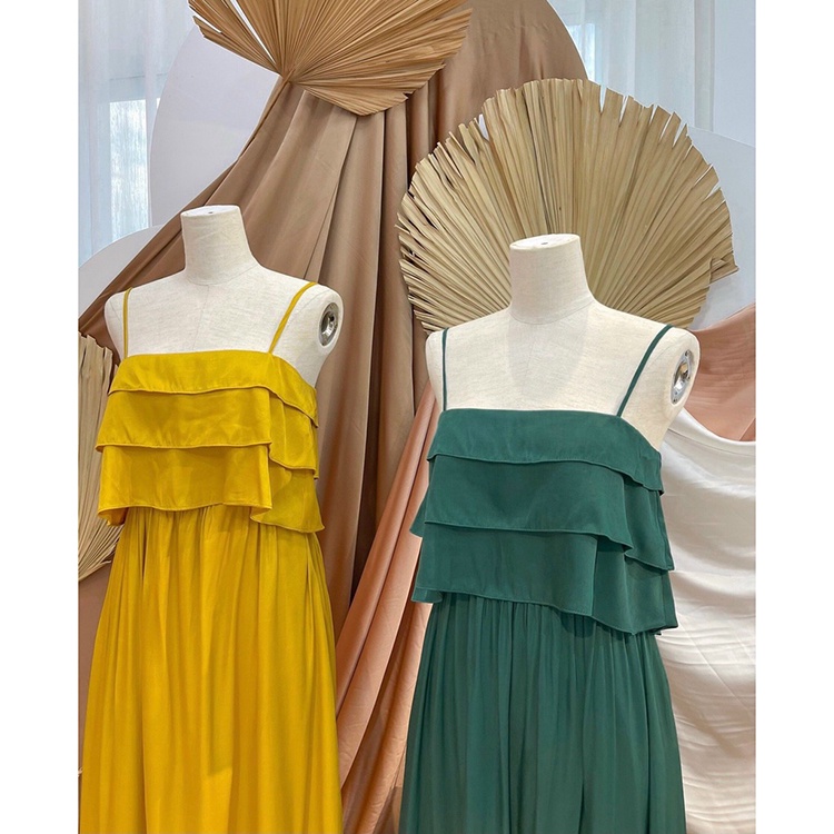 Đầm maxi 2 dây đuôi cá bèo ngực xếp tầng Váy đũi 2s đi biển trendy | BigBuy360 - bigbuy360.vn
