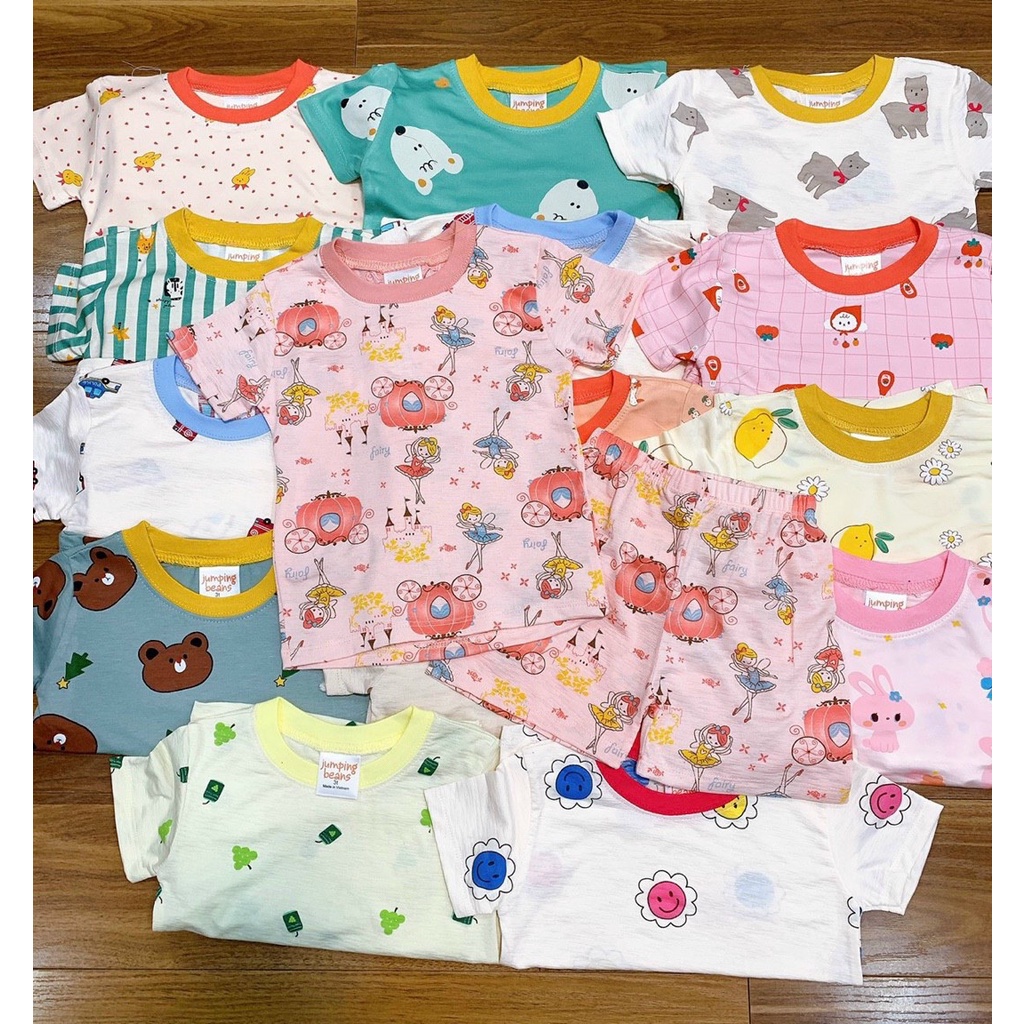 Bộ cộc tay cotton xuất họa tiết cho bé