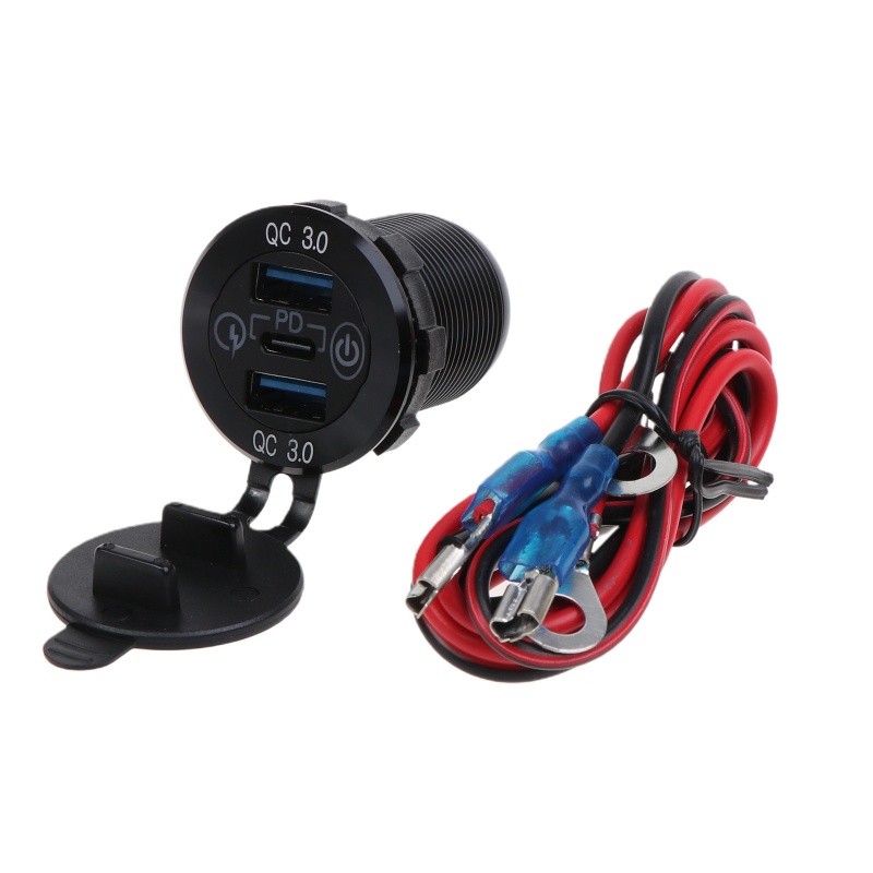 Tẩu Sạc Hai Cổng USB Loại C PD Kèm Công Tắc Cảm Ứng Cho Xe Hơi