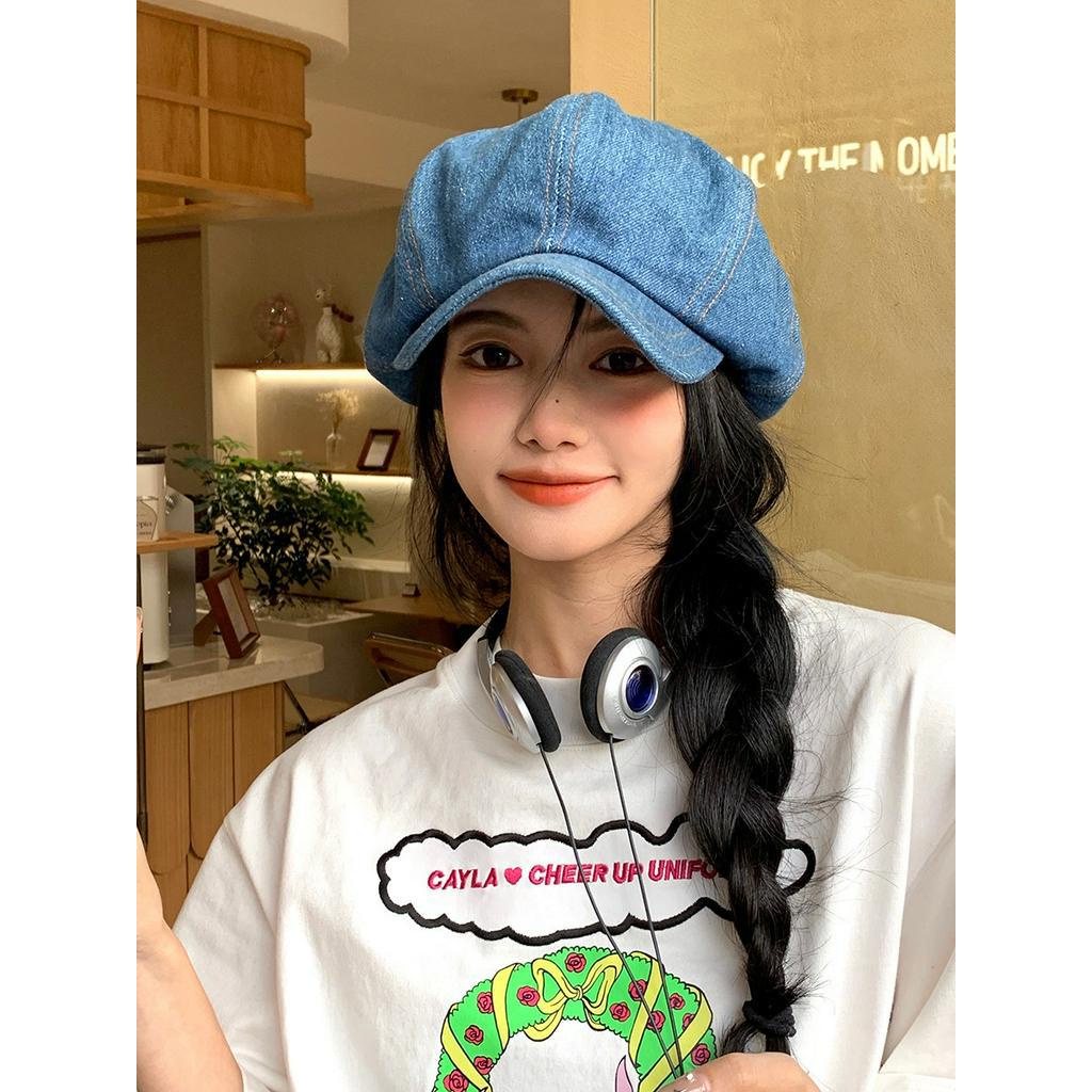 Mũ beret Vải Jean Phong Cách vintage Thời Trang Cho Nữ