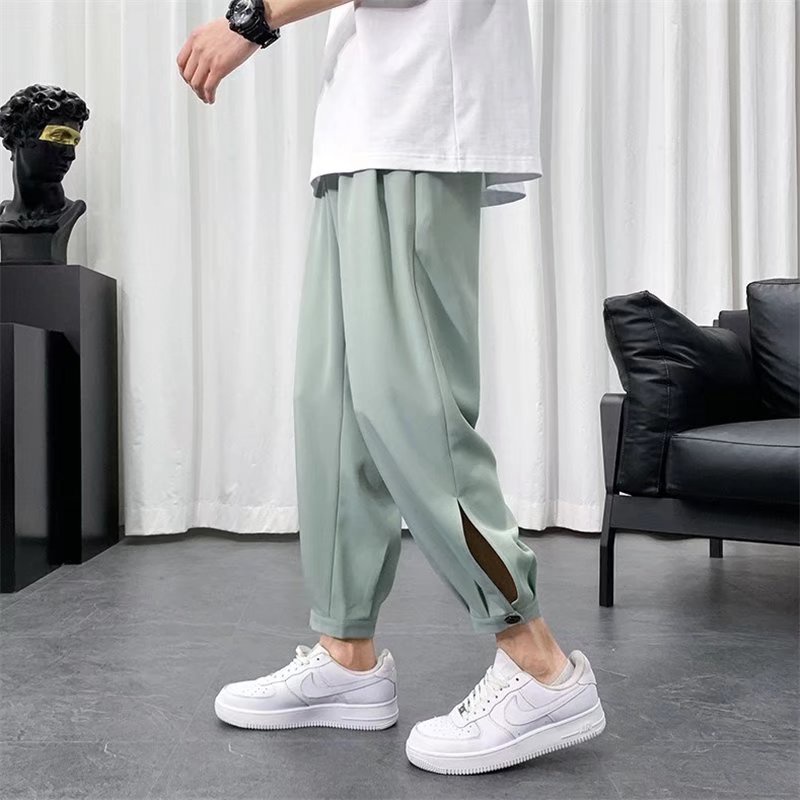 Quần Dài 9 Tấc Vải Lụa Lạnh Mỏng Ống Rộng Thời Trang Xuân Hè Cho Nam