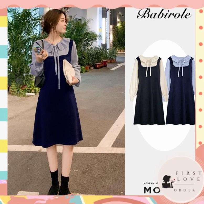 (firstlove ORDER) Váy len dệt kim giả yếm và áo sơ mi điệu đà style MORAN Hàn Quốc 01