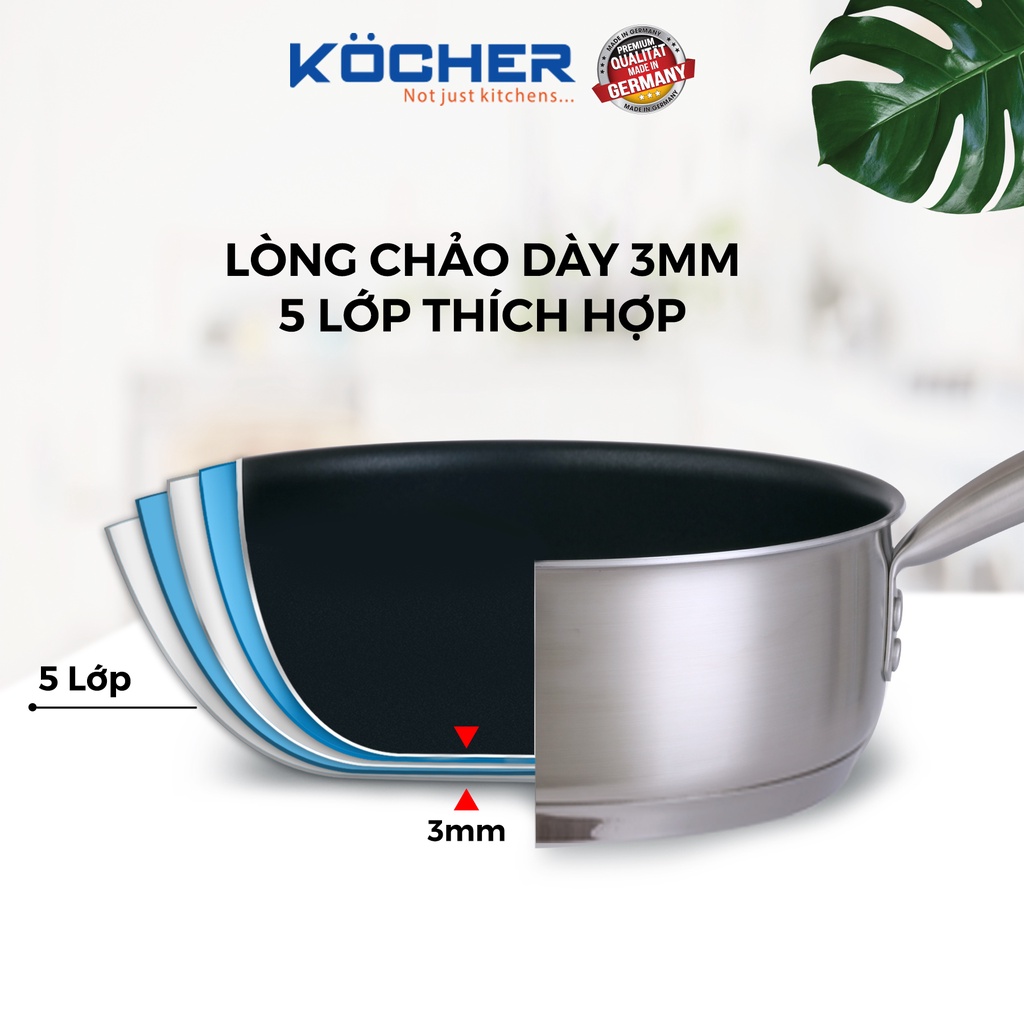 Chảo chống dính bếp từ inox 304 5 lớp đáy KOCHER Size 24cm dùng cho mọi loại bếp