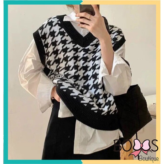 Áo gile nữ len cổ chữ V không tay màu sắc vintage phong cách Hàn Quốc [GZZ] | BigBuy360 - bigbuy360.vn