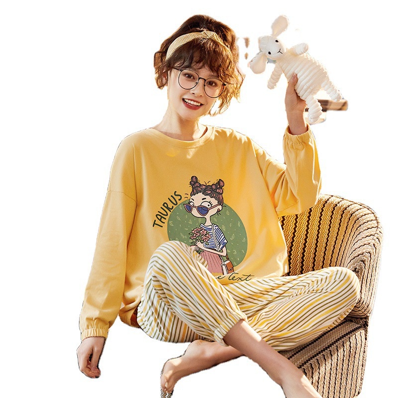 Bộ đồ ngủ nữ dài tay, pijama, quần áo mặc ở nhà thu đông xuân cotton thông thoáng kèm ảnh thật QA02