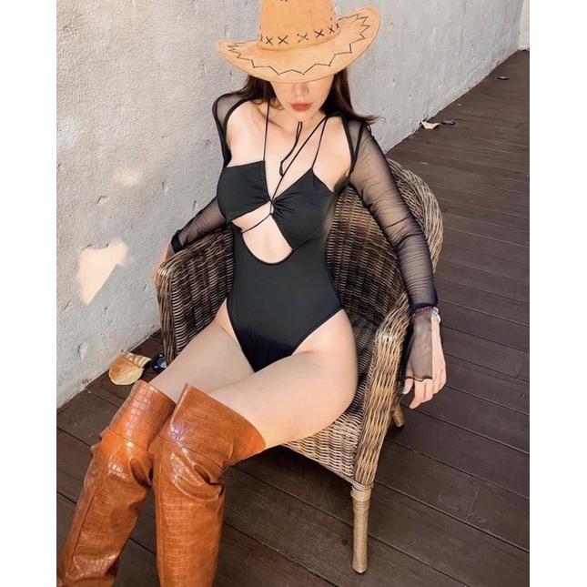 BIKINI Liền dài tay lưới cut out ngực sexy