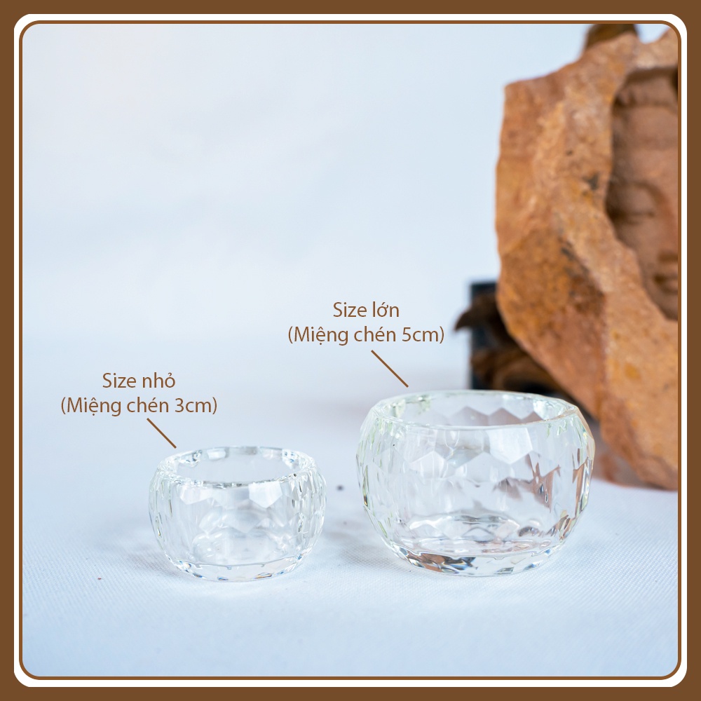 Bộ chén cúng bàn thờ thuỷ tinh cao cấp kích thước 3cm, 5cm, đồ thờ cúng phật giáo - Mani Decor
