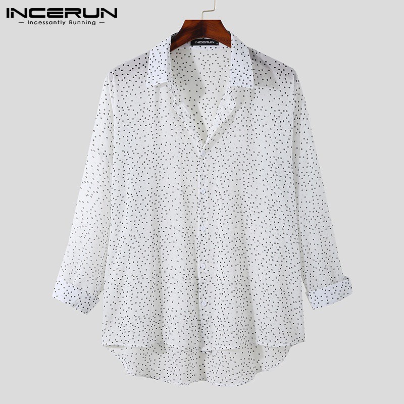 Áo sơ mi nam INCERUN không đều mỏng tay dài mẫu chấm bi vintage