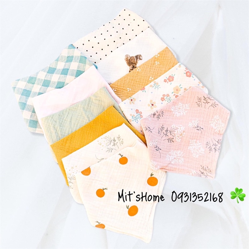 Yếm tròn cotton dáng HM, yếm xô tam giác Muslin hoạ tiết màu sắc xinh cho bé