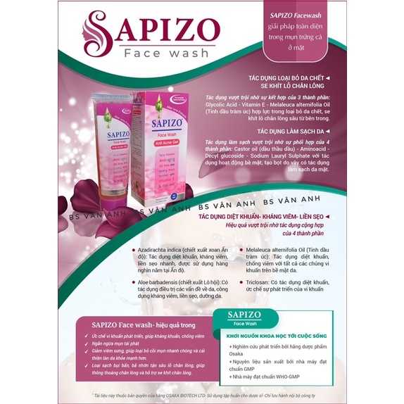 Gel rửa mặt giảm mụn giành cho da dầu mụn Sapizo face Wash 100ml