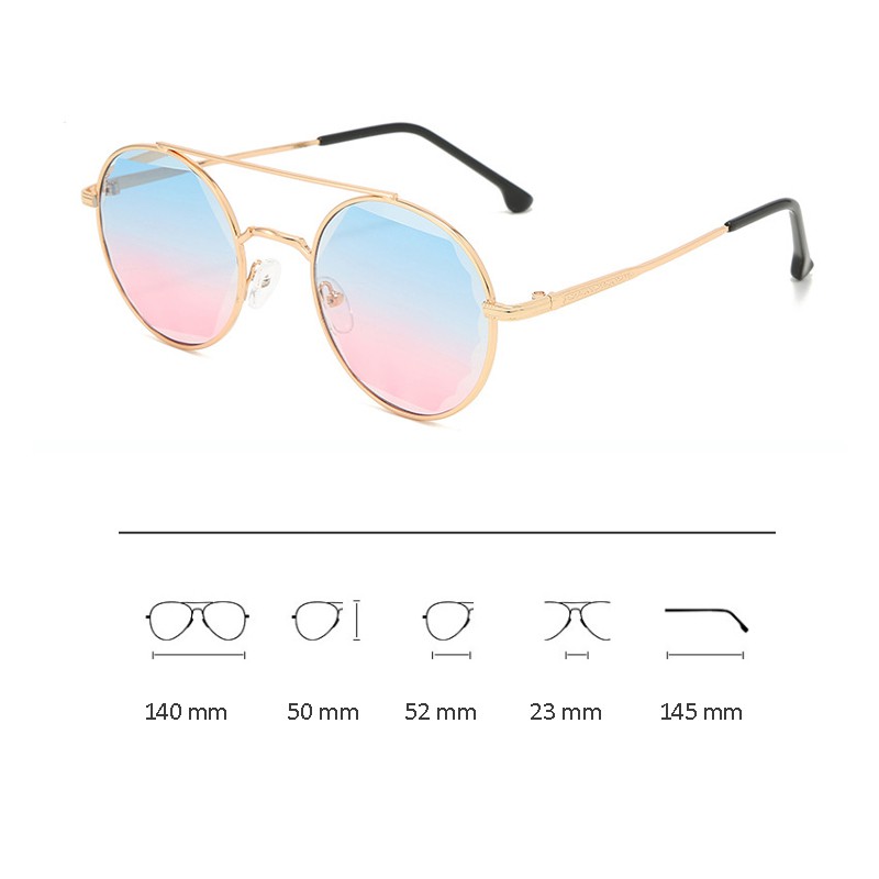 Mắt kính mát nữ tròn gọng kính kim loại cầu đôi UV400 Jaliver Young SM-6358