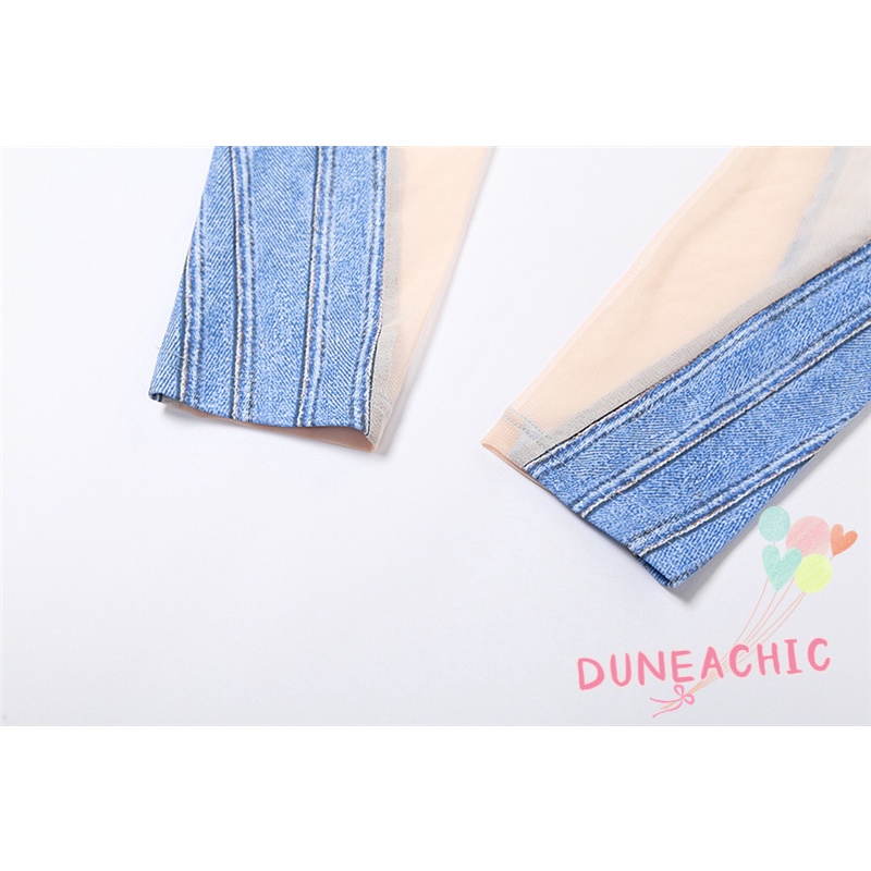 DUNEA Quần dài lưng cao phối lưới phong cách quyến rũ dành cho nữ