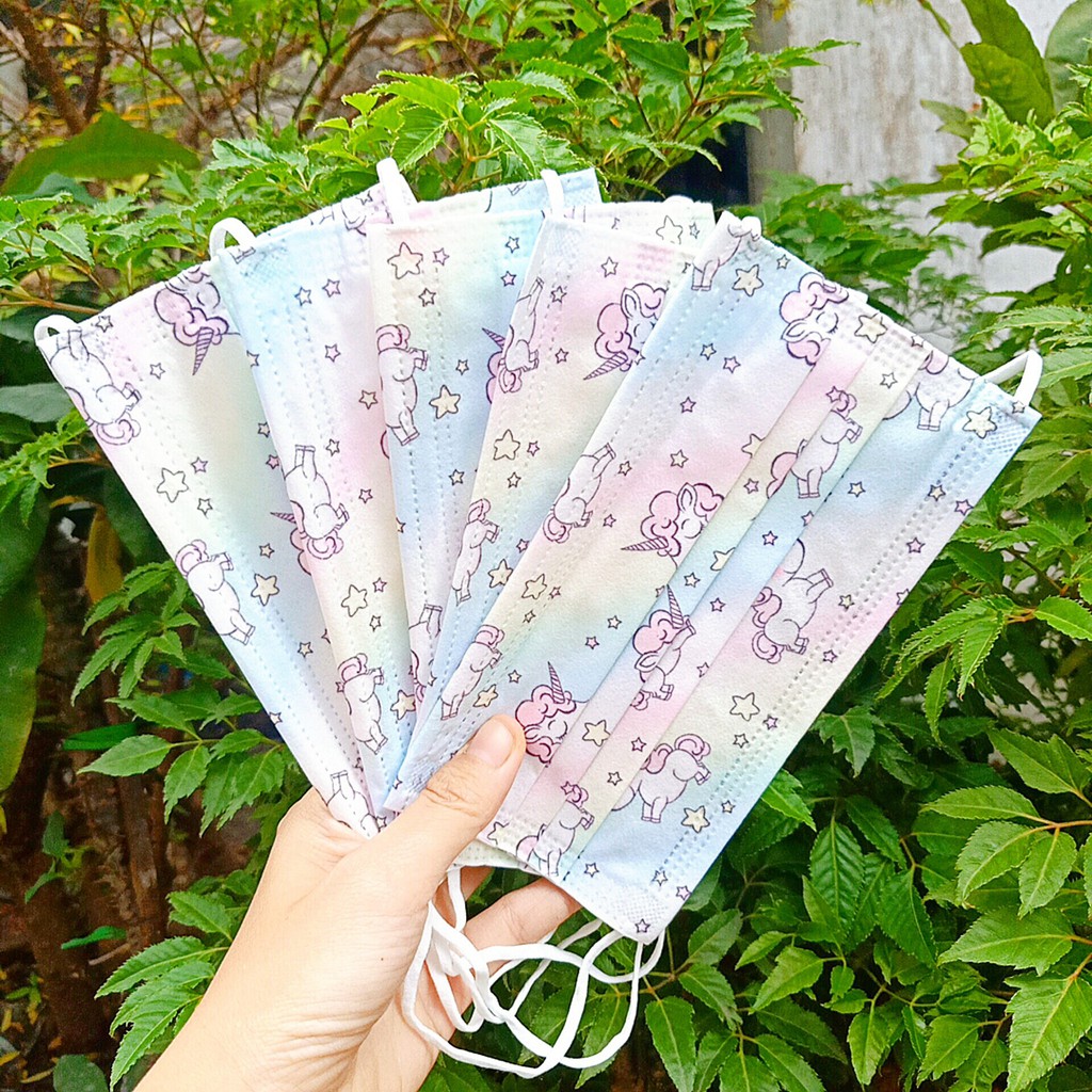 Set 10 cái khẩu trang giấy 3 lớp (người lớn) họa tiết unicorn