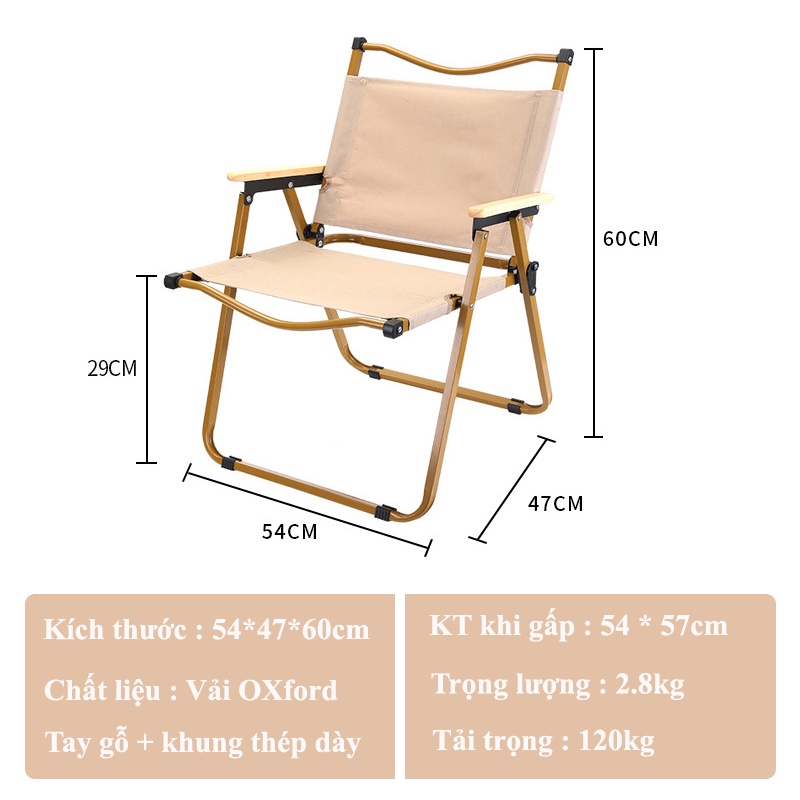 Ghế xếp cắm trại, dã ngoại Camping Picnic khung nhôm vải Oxford có tựa lưng tay vịn tiện dụng