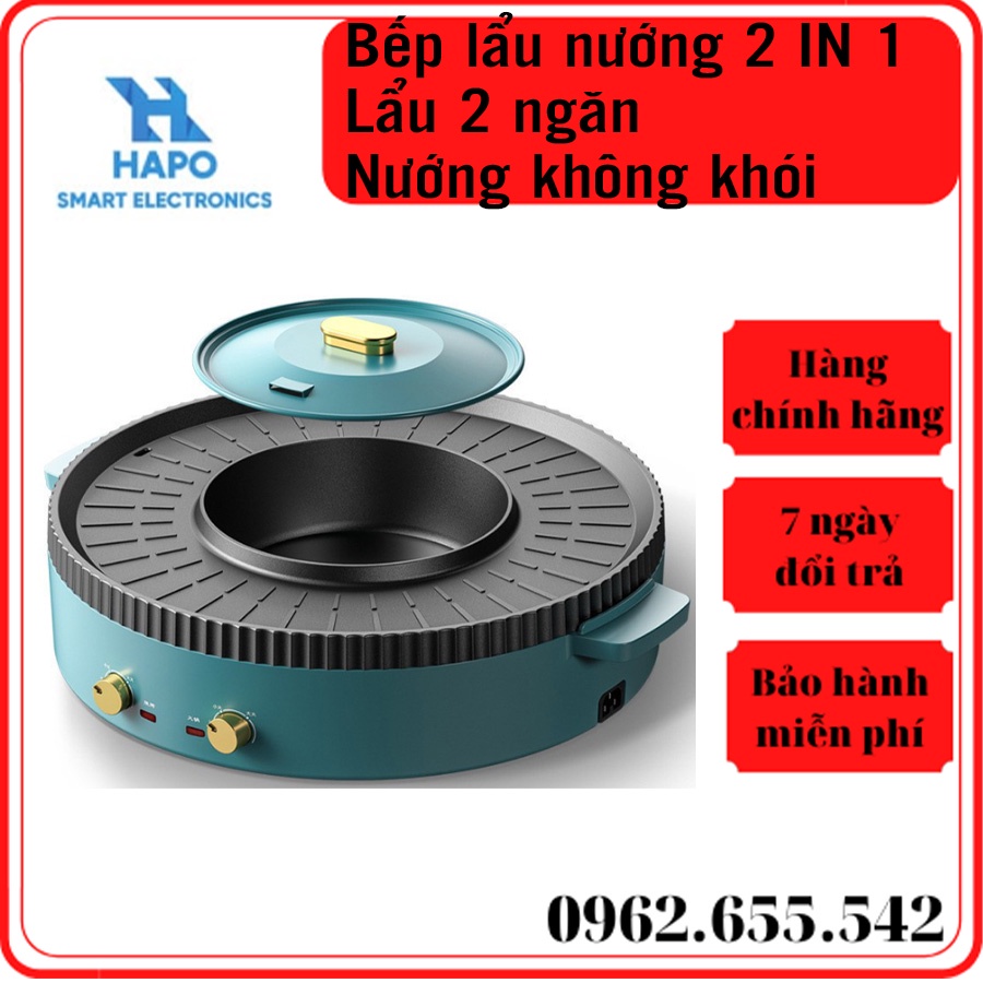 Bếp lẩu, nướng đa năng, lẩu 2 ngăn, nướng không khói, chống dính. Nồi lẩu, nướng 2 trong 1