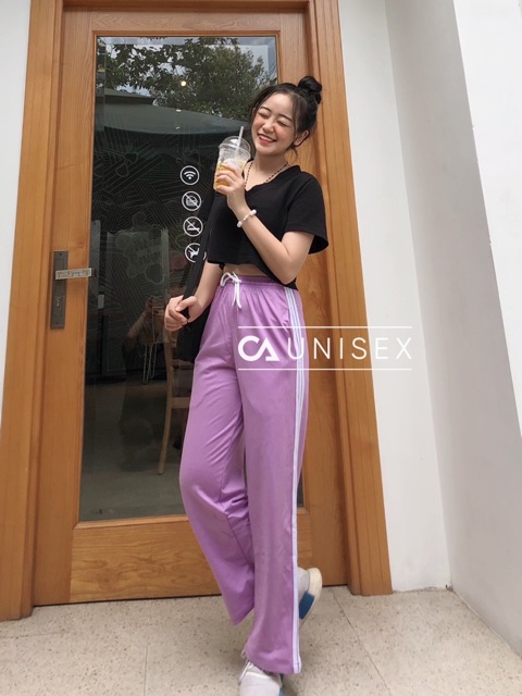 Quần dài nữ 3 sọc ống rộng dáng suông ( Hình Thật 100% )
