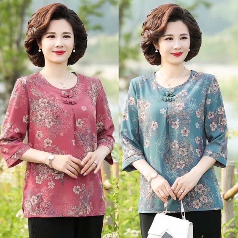 Áo sơ mi kiểu trung niên cho mẹ hoạ tiết sang trọng