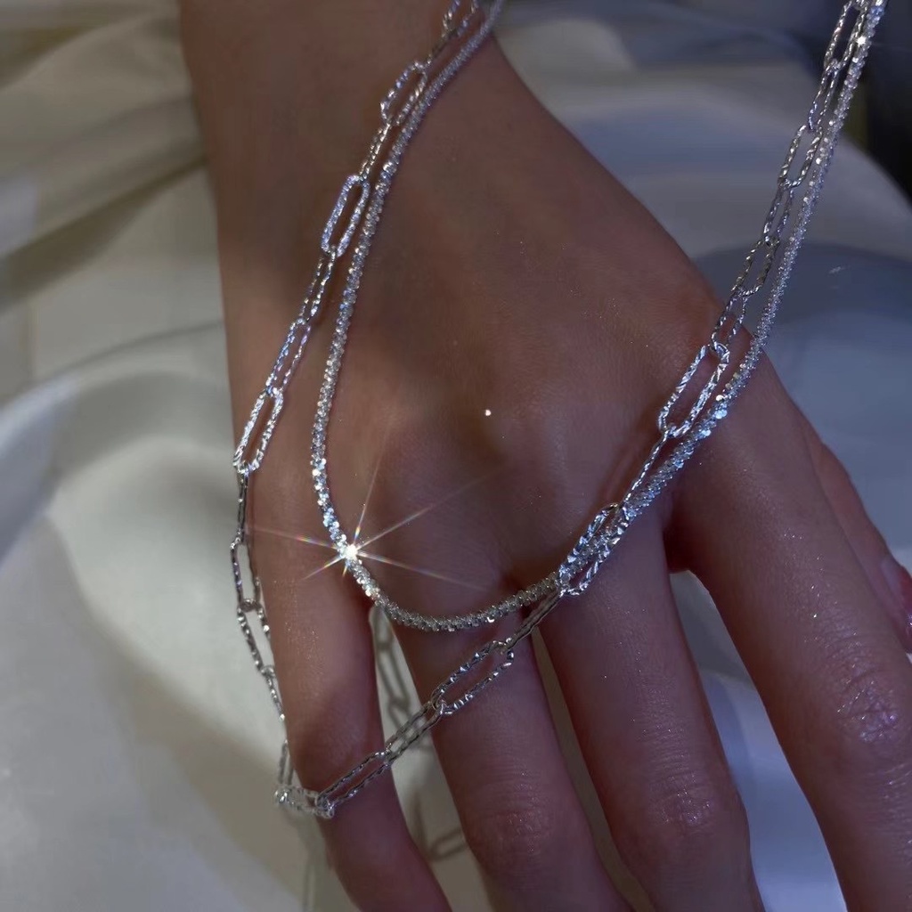 Bộ Trang Sức Vòng Cổ Nhẫn Vòng Tay Dây Xích Đôi Lấp Lánh Đơn Giản Cho Nữ