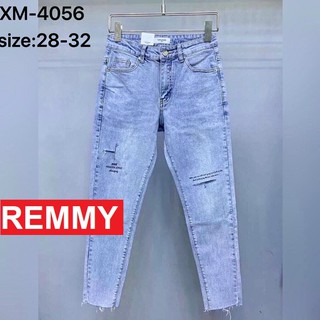 QUẦN JEAN NAM RÁCH MÀU XANH TUA LAI PHỐI CHỮ VS4056 REMMYSHOP