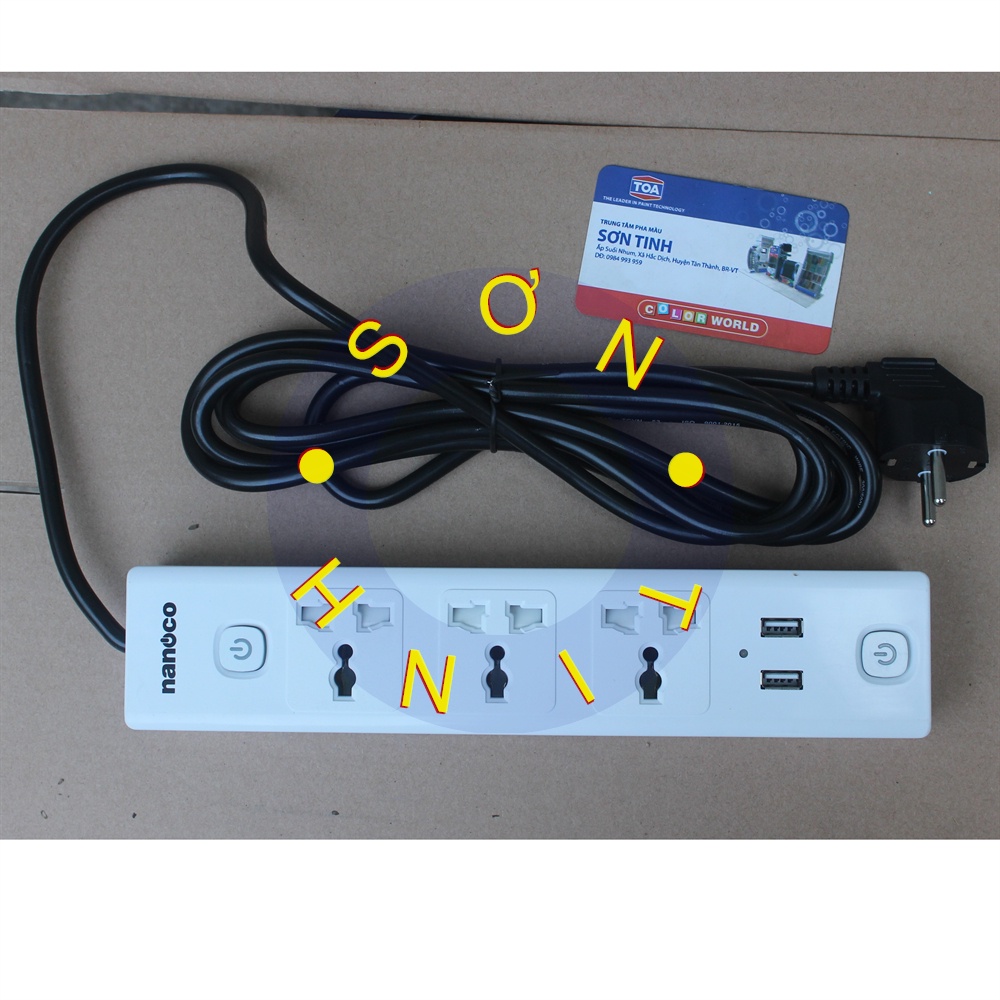 Ổ cắm có dây nối dài, 3 ổ cắm đa năng + 2 cổng sạc usb và 2 công tắc Nanoco NES332U-3