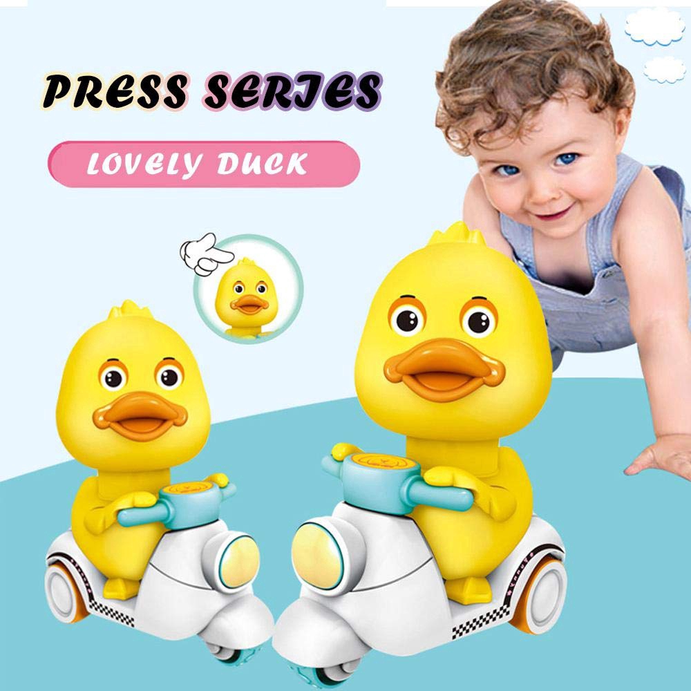 Cute Kids Pressing Motorcycle Yellow Duck Wind Up Toys Babies Inertia Car Toy