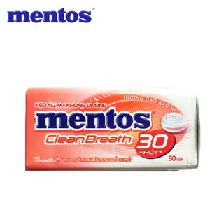 KẸO NGẬM KHÔNG ĐƯỜNG HƯƠNG ĐÀO BẠC HÀ MINT PEACH CLEAN BREATH SUGAR FREE MENTOS 35 GRAM