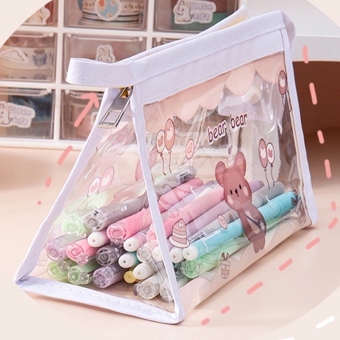 Túi Đựng Bút Trong Suốt In Họa Tiết Dễ Thương Gấu Thỏ