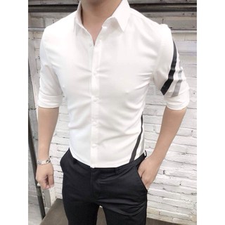Áo sơ mi nam chất lụa cao cấp phối sọc bên vai