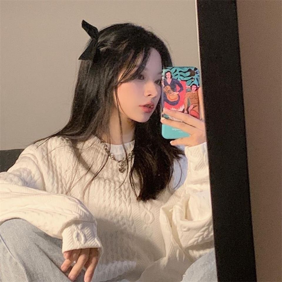 Áo sweater form rộng nỉ màu trắng ulzzang basic | BigBuy360 - bigbuy360.vn